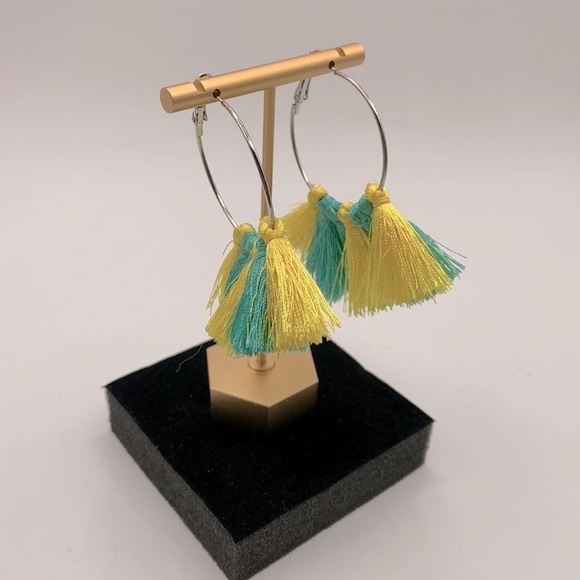 Boho Tassel Yellow & Turquoise Earrings New with tags! - Picture 2 of 4
